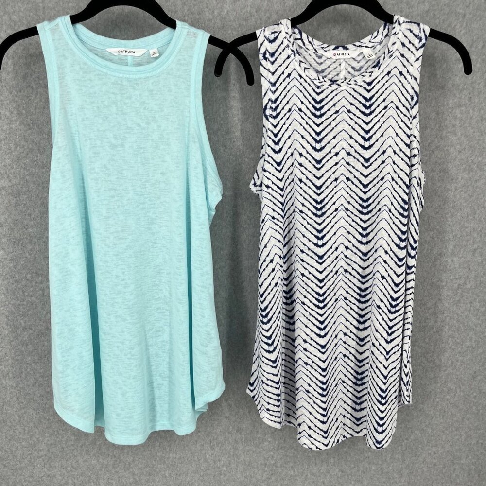 Athleta Light Blue and Navy Chevron Tank Tops